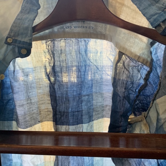 Tommy Bahama relax blue plaid modern fit short sleeve 100% linen mens large - Picture 5 of 9